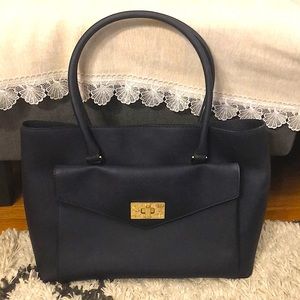 Kate Spade post street halsey large saffiano leather dark blue tote